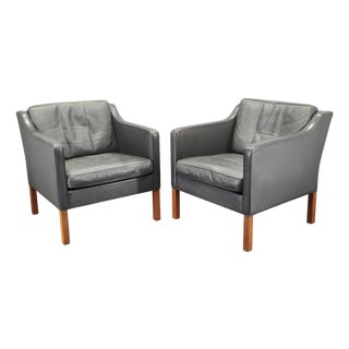 Leather Lounge Chairs by Børge Mogensen for Fredericia, 1970s, Set of 2 For Sale