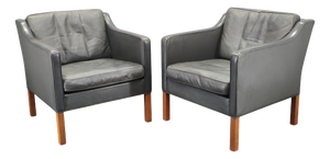 Leather Lounge Chairs by Børge Mogensen for Fredericia, 1970s, Set of 2