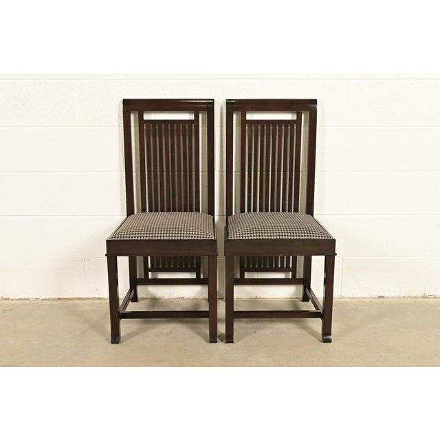 Frank Lloyd Wright for Cassina Arts & Crafts Dark Cherry Wood Side Chairs or Dining Chairs, Pair For Sale - Image 13 of 13