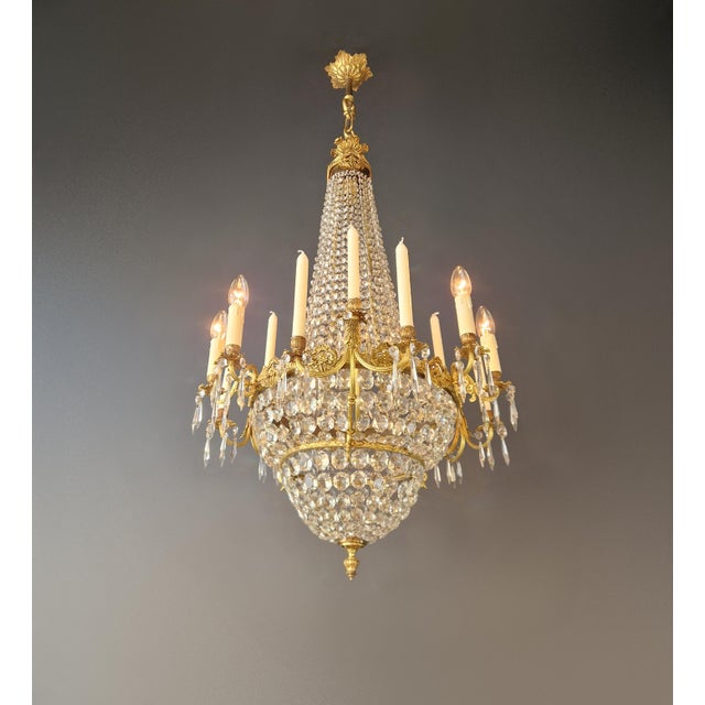 Antique Italian Empire Revival Brass and Crystal Chandelier Candle Holders For Sale - Image 4 of 14