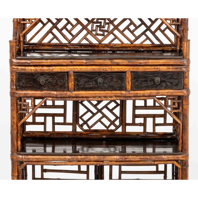 Aesthetic Movement Chinoiserie Bamboo and Elm Etagere, 19th Century For Sale - Image 4 of 12