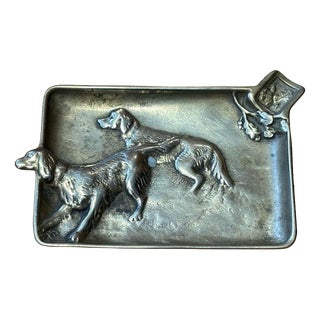 Art Noveau Cast Brass Ashtray with Hunting Dogs from Leon Chandon For Sale