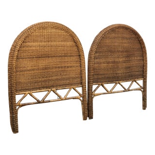 Vintage Boho Chic Rattan Twin Headboards - a Pair For Sale