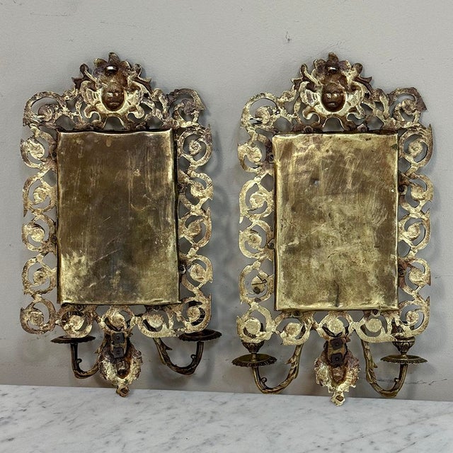 19th Century Italian Renaissance Cast Bronze Mirrored Wall Sconces - a Pair For Sale - Image 18 of 18