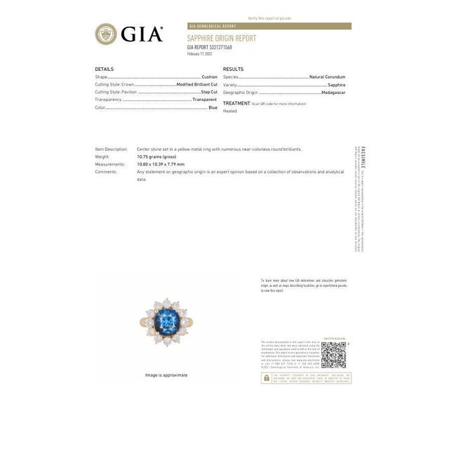 7.11 Carat Blue Sapphire Diamond 18k Yellow Gold Halo Ring, Gia Certified, Size 7.5 For Sale In Los Angeles - Image 6 of 8