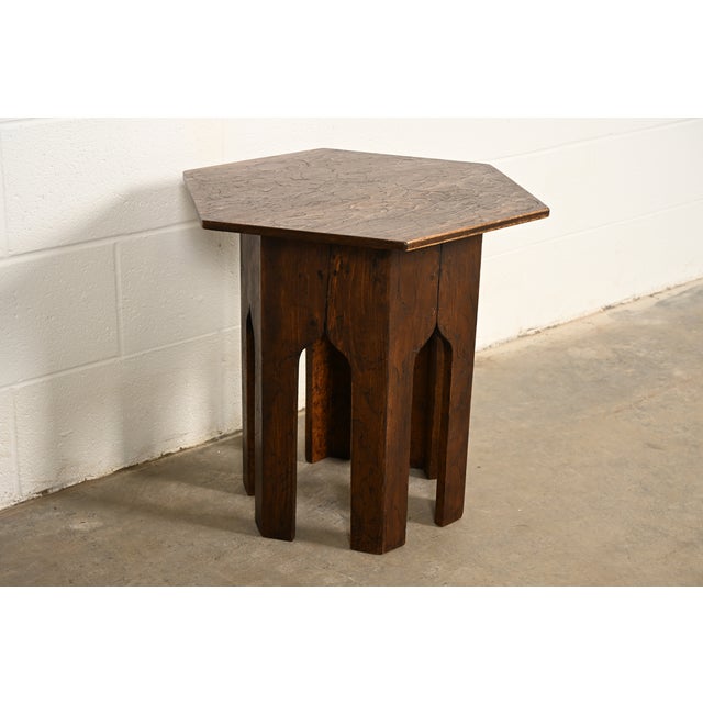 Mission Stickley Brothers Style Antique Mission Arts & Crafts Pyrography Tabouret Side Table, Circa 1910 For Sale - Image 3 of 10