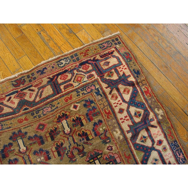 1870s Brown Geometric Tribal Antique W. Persian Kurdish Runner Rug 3'9" X 11'3" Handknotted Wool Carpet For Sale - Image 4 of 6