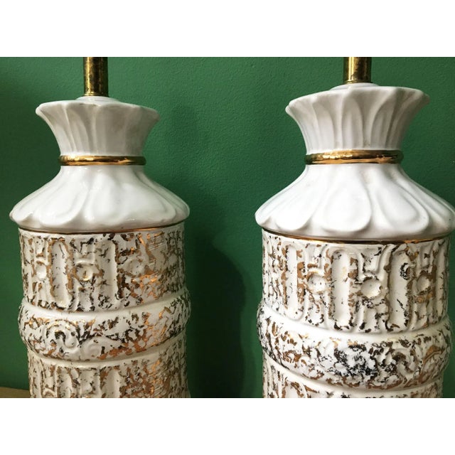 1950s Vintage 1950s White and Gold Table Lamps - A Pair For Sale - Image 5 of 10