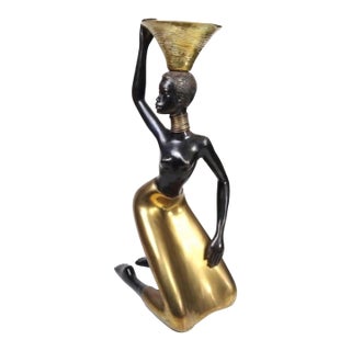 Mid-Century Modern Brass Woman Figure Candleholder For Sale