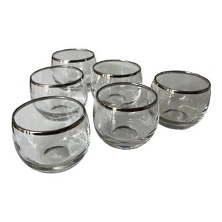 1960s Vintage Roly Poly Silver Rimmed Martini Glasses in the Style of Dorothy Thorpe-Set of 6 For Sale