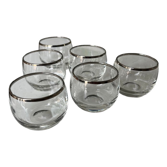 1960s Vintage Roly Poly Silver Rimmed Martini Glasses in the Style of Dorothy Thorpe-Set of 6 For Sale