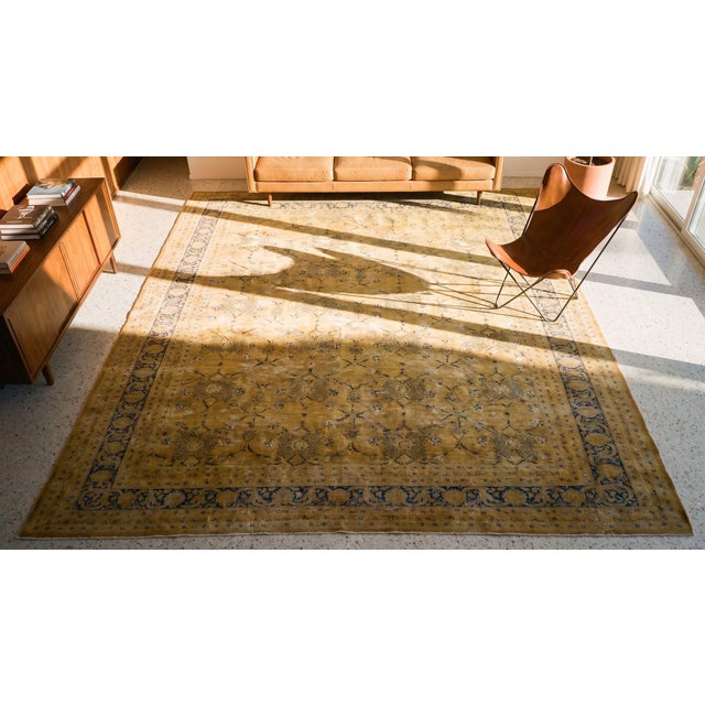 Textile 1920s Yellow Canary Floral Antique Persian Tabriz Rug 13'6" X 24'8" Knotted Pile Wool Carpet For Sale - Image 7 of 7