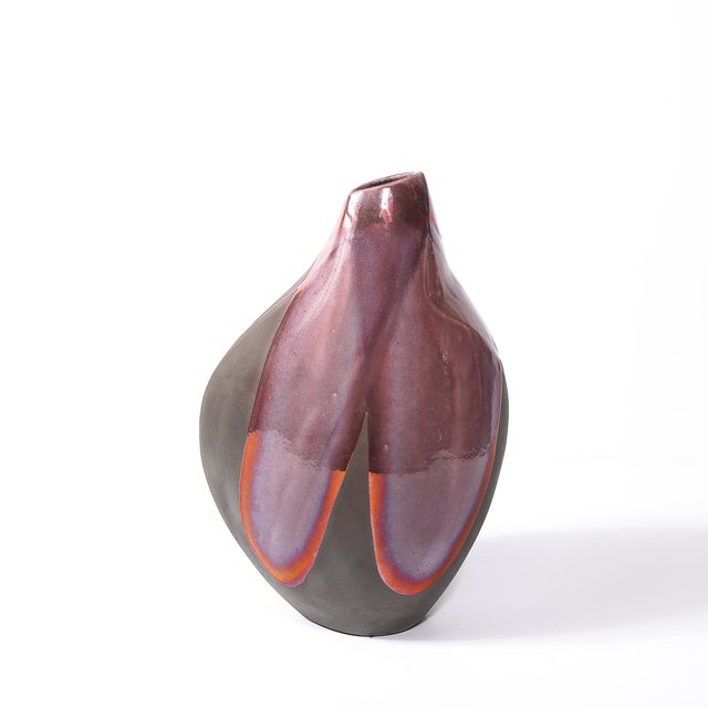 Mid-Century Organic Glazed Gray & Violet Ceramic Studio Vase Signed Tony Evans For Sale - Image 10 of 15