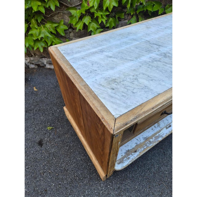 Antique French Patisserie Counter Kitchen Island with Marble Top, 1930 For Sale - Image 15 of 18