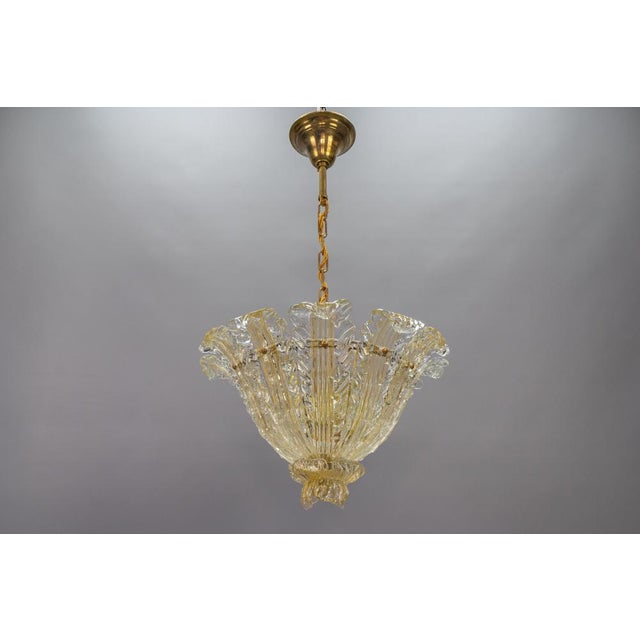 Mid-Century Italian Murano Glass Gold Inclusion Foliage Pendant Light, 1950s For Sale - Image 3 of 18