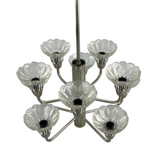 Mid-Century Space Age Chandelier in Metal & Glass, 1970s For Sale