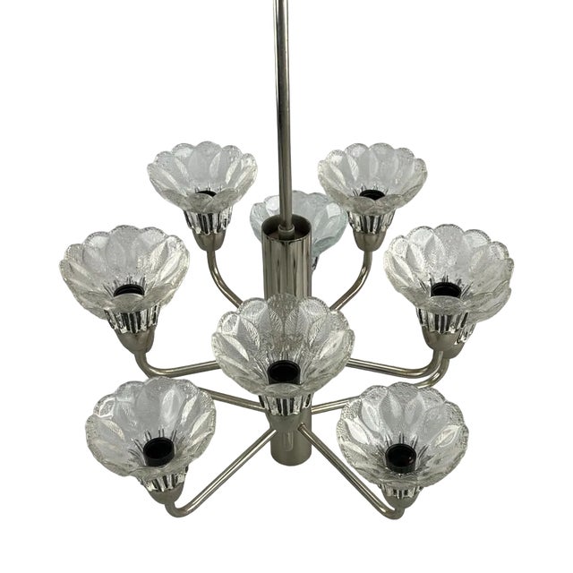Mid-Century Space Age Chandelier in Metal & Glass, 1970s For Sale