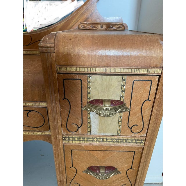 Vintage Art Deco Waterfall Makeup Vanity With Storage & Mirror Chairish