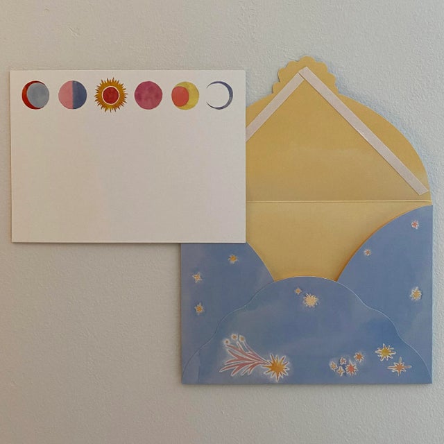 Happy Menocal "Celestial" Stationery - Set of 20 Cards and Custom Lunar Envelopes For Sale - Image 4 of 10