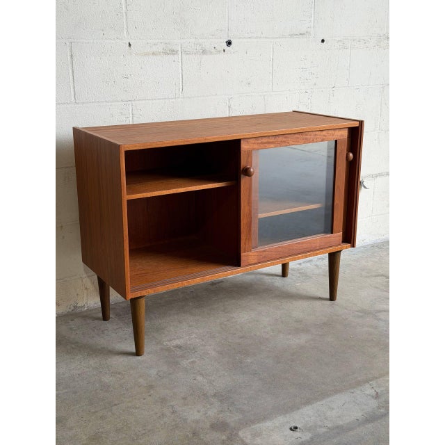 Wood Danish Teak Glass Door Cabinet Small Display Case Low Bookcase Storage Unit Denmark 1960s For Sale - Image 7 of 10