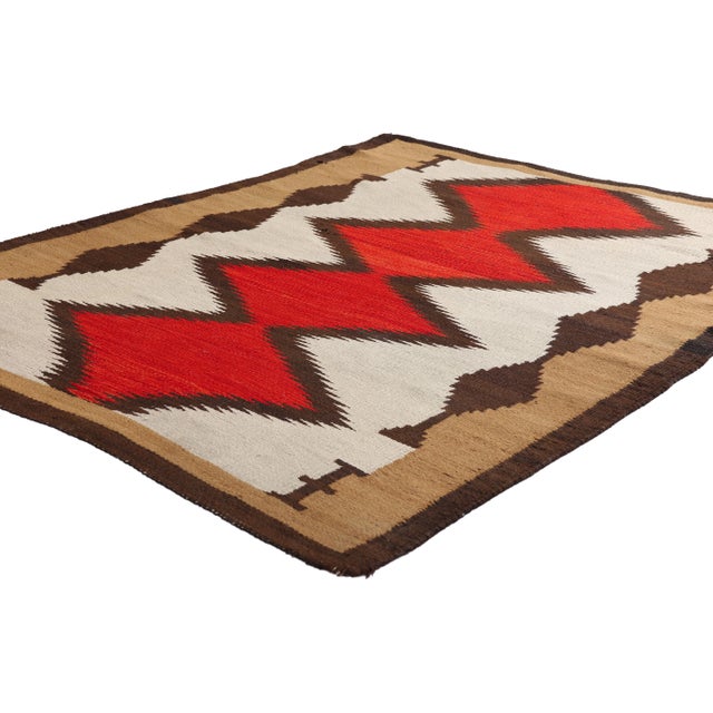 79253 Antique Southwest Modern Eye Dazzler Rug, 04'00 x 05'04. The Crimson Mirage: An Antique Eye Dazzler Masterpiece of...