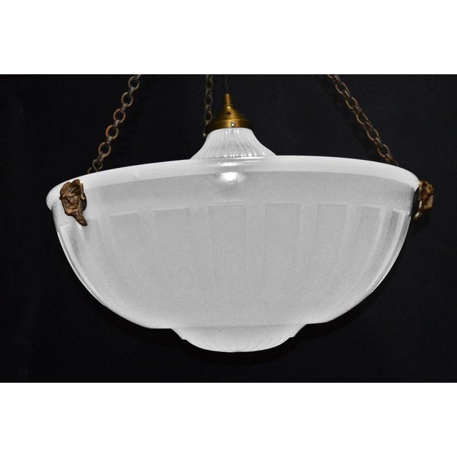 Vintage Art Deco Bronze and Moonstone Glass Rams Head Pendant Light, 1930s For Sale - Image 12 of 18