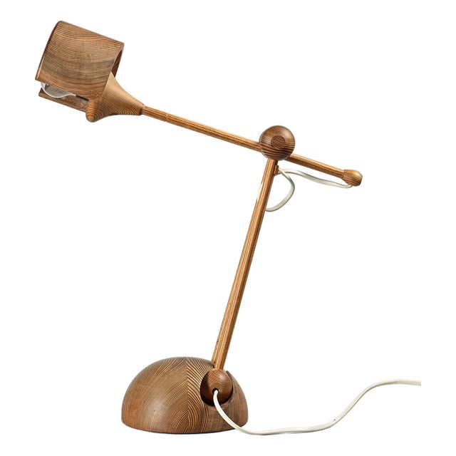 Turned Wood Desk Lamp, Switzerland, 1970s For Sale
