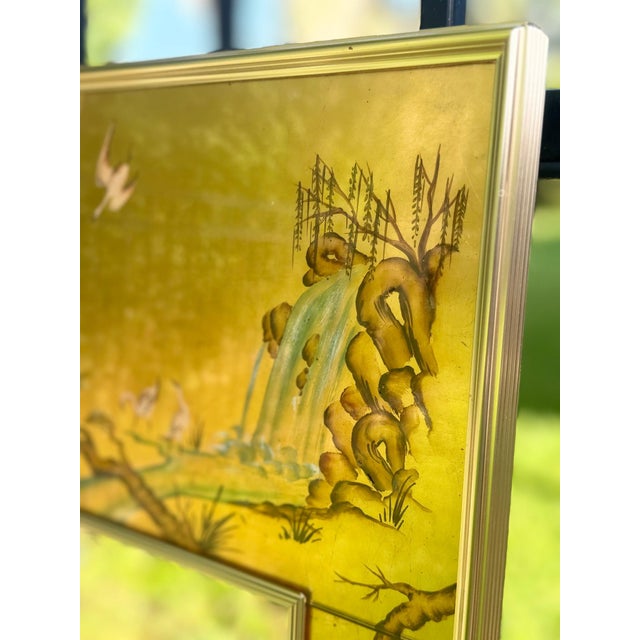 Mid-Century Modern 1977 LaBarge Chinoiserie Beveled Hand Painted Églomisé Signed Mirror For Sale - Image 3 of 13