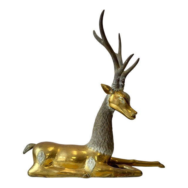 Vintage Extra Large Brass Deer Statue For Sale