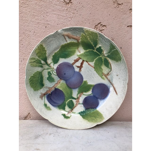 Majolica Plums Plate Keller & Guerin Saint Clement Circa 1900 For Sale In Austin - Image 6 of 6