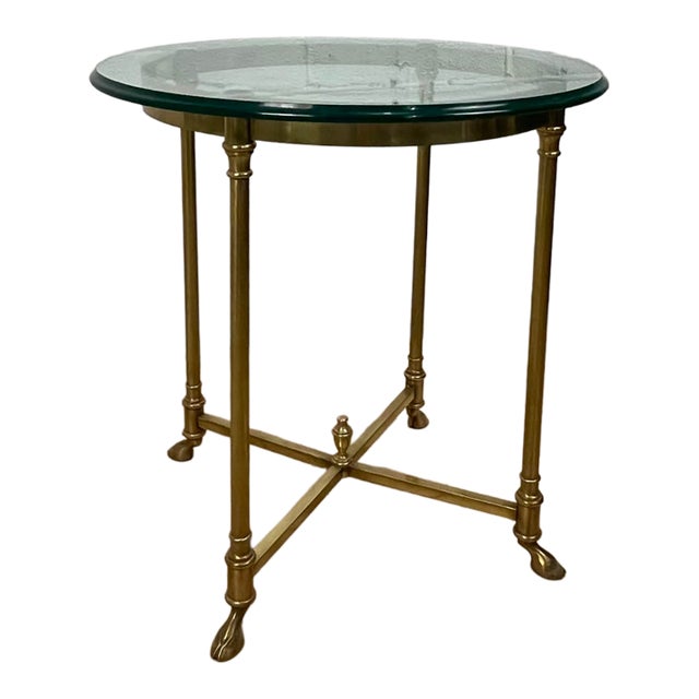 Vintage Neoclassical Brass and Beveled Glass Gueridon Side Table For Sale