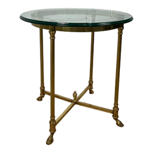 Vintage Neoclassical Brass and Beveled Glass Gueridon Side Table