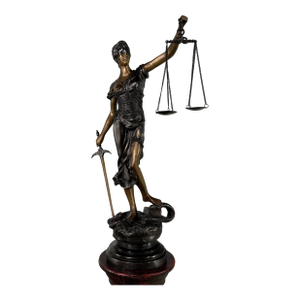 Bronze Lady Justice Sculpture – Blindfolded Justitia With Scales & Sword, 29” Tall