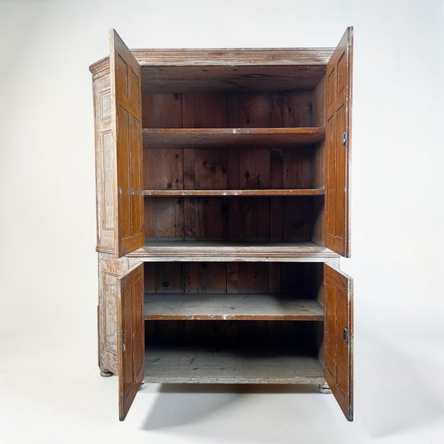 Hollywood Regency Large Antique Stripped Pine Housekeepers Cabinet, 1800s For Sale - Image 3 of 11