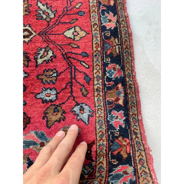 Textile Antique Lamb Wool Artistic Botanical Mat Rug 1.11 x 2.2 For Sale - Image 7 of 9