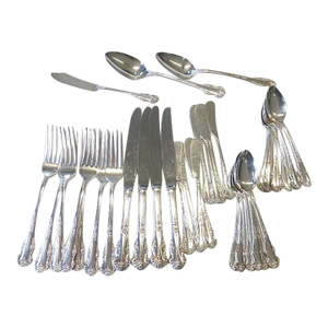 34 Piece Holiday King Edward National Silver Plate Flatware Set 1951 Rose Flower
