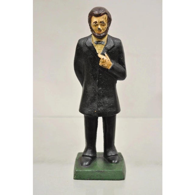 Antique Victorian Cast Iron Honest Abe Abraham Lincoln Figural Painted Door Stop For Sale - Image 10 of 10