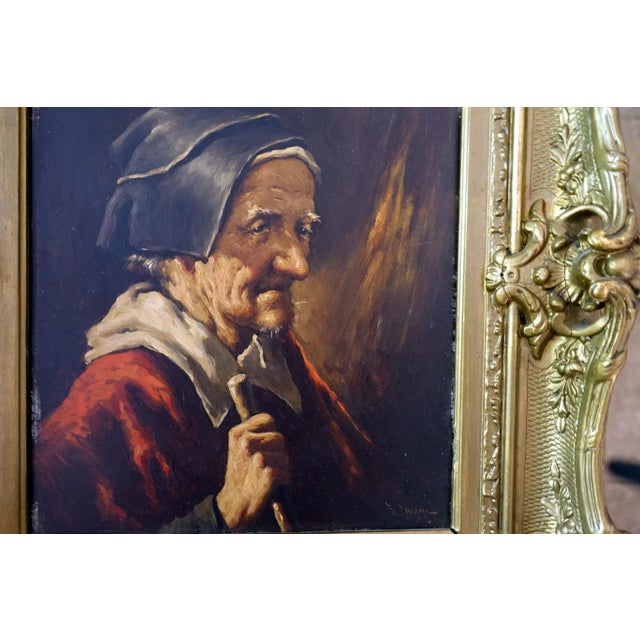 Antique portraits of an elderly Basque couple very fine work full of character painted on panels antique gilt stucco...