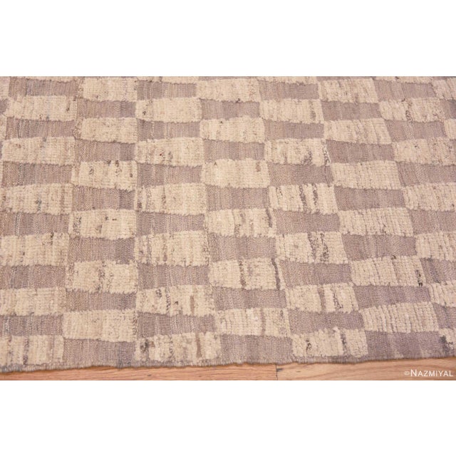 Nazmiyal Collection Cream and Tan Geometric Modern Runner Rug For Sale In New York - Image 6 of 8