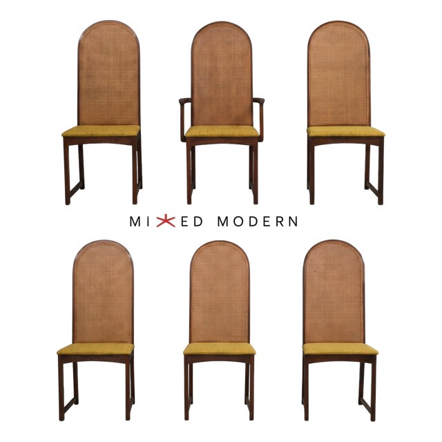 1950s Walnut and Cane Dining Chairs by Milo Baughman - Set of 6 For Sale