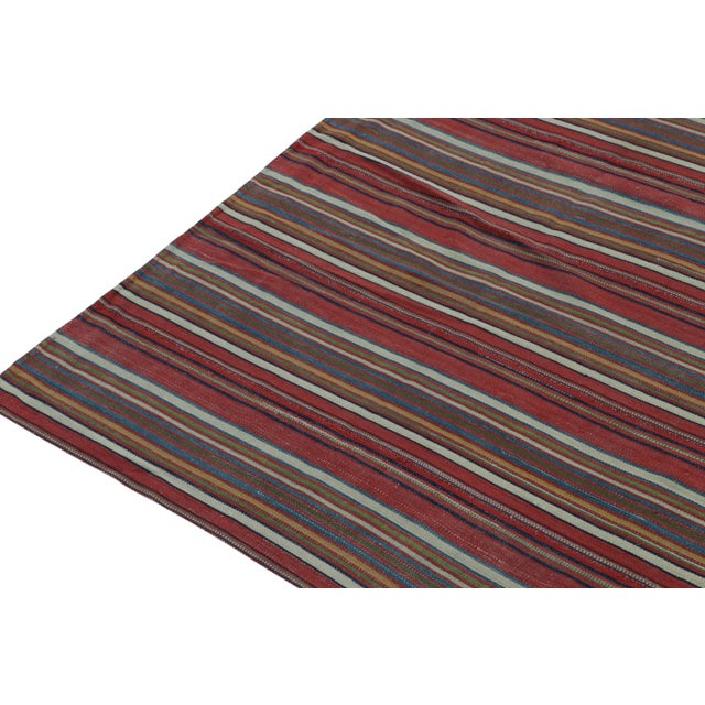 1950s Vintage Persian Tribal Kilim in Red With Polychromatic Stripes - By Rug & Kilim For Sale - Image 5 of 6