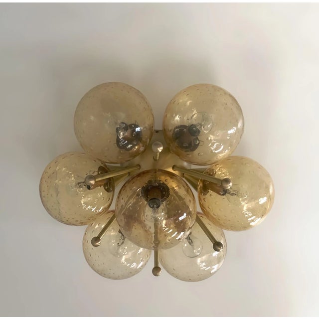 Italian Sakura Satin Brass Amber Bubbles Globe Flush Mount by Fabio Ltd For Sale - Image 3 of 6