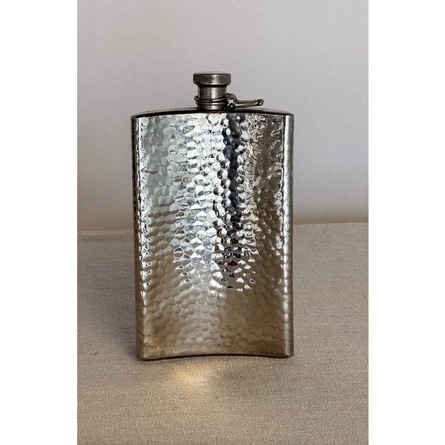 Vintage Chrome Flask with Hammered Finish, 10 oz, great character and patina