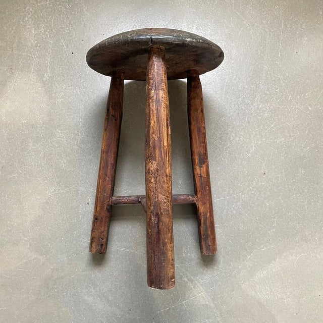 1920s Antique Tripod Wooden Stool, 1920s For Sale - Image 5 of 8