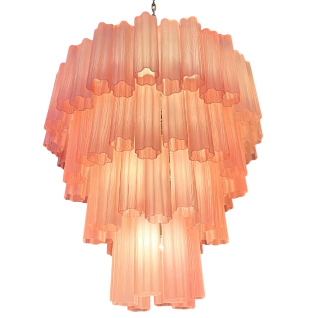 Metal Murano Glass Chandelier with 80 Pink Blown Tubes from Justfurnituress SRL For Sale - Image 7 of 14