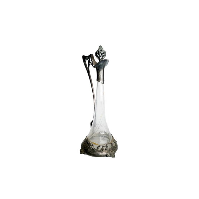 An antique Jugendstil style Lady Glass Claret Jug Decanter with refined plug, a WMF designed, glass and silver plated. An...