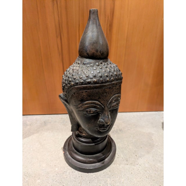Wood Antique Burmese Shan Bronze Buddha Head (Late 19th Century) For Sale - Image 7 of 9
