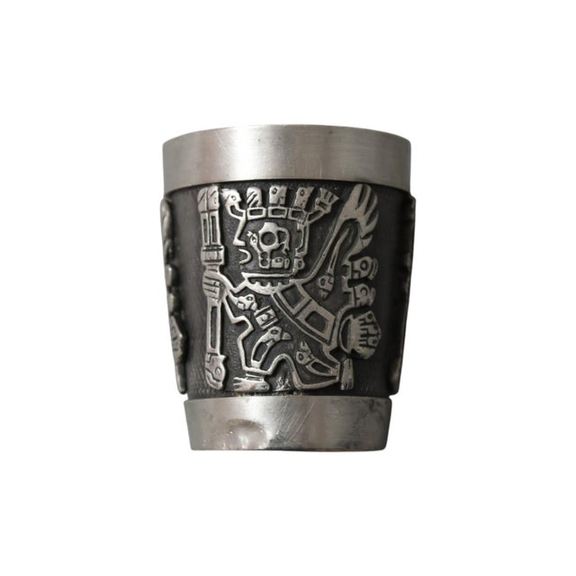 1980s Incan Deities Pewter Shot Glasses by Schohaus of Bolivia - Set of 6 For Sale - Image 4 of 9