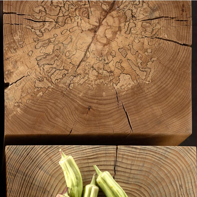 Contemporary Short Beech Solid Wood Cube Side Table For Sale - Image 3 of 4