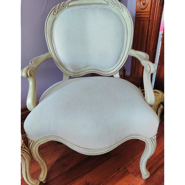 Vintage French Provincial Fauteuil White Round Back Chairs a Pair